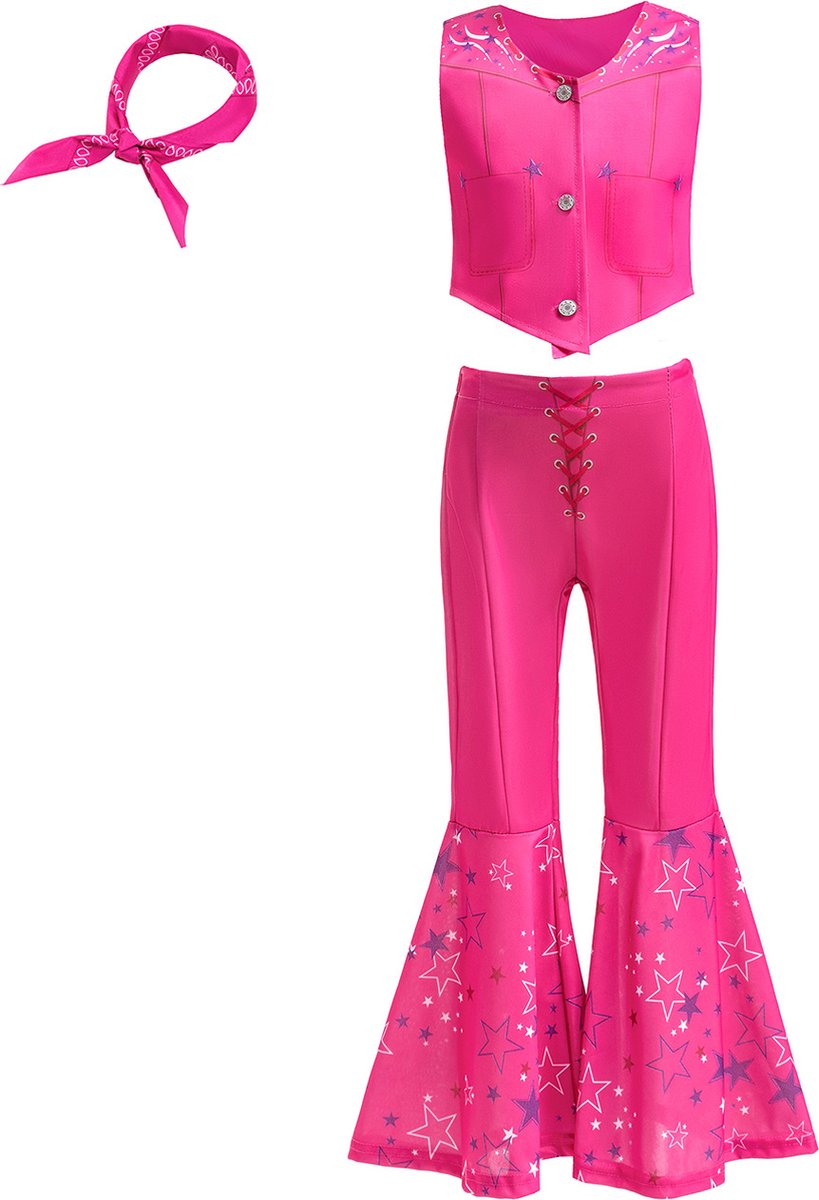 Joya Kids® Verkleedpak set als Barbie | Roze outfit voor kinderen | Verkleed kleding Meisje | Halloween kostuum | Barbie thema | Carnaval kleding | Barbie kostuum 3 delig | Maat 130
